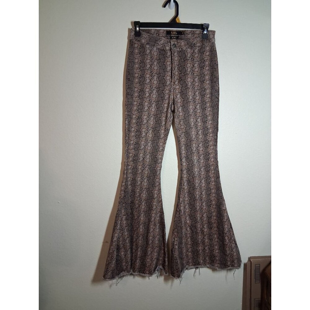 Lucky & Blessed Flare Leg Denim Jeans Snakeskin Animal Print Y2K Retro 90s Sz 4